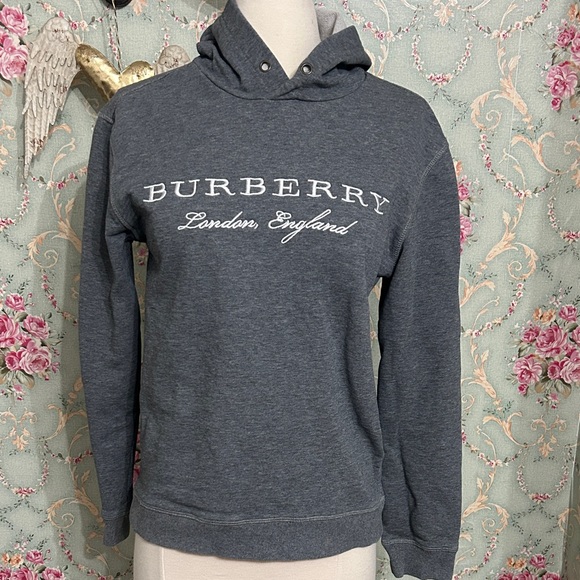 EUC Burberry London women’s gray long sleeve hooded sweatshirt hoodie size Med
